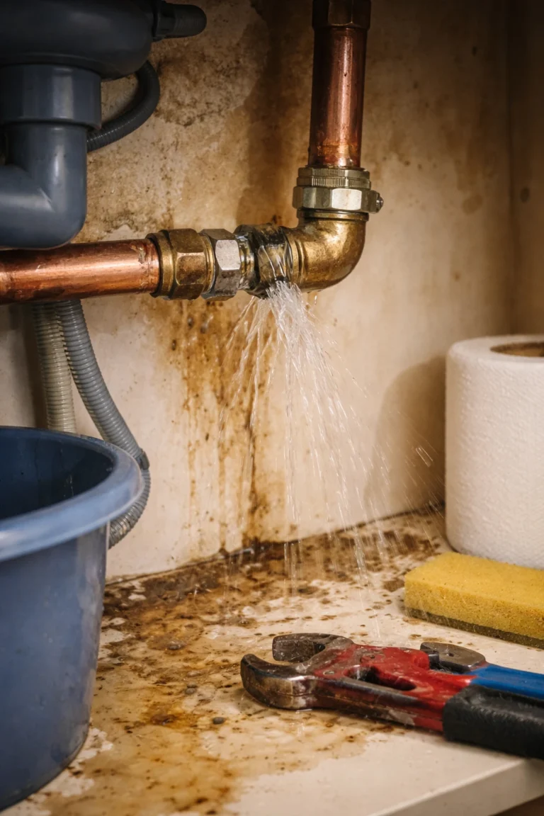 Emergency plumber Dun Laoghaire repairing burst pipe under kitchen sink