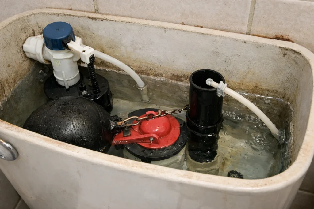 Why is my toilet constantly running – faulty flapper and float inside cistern