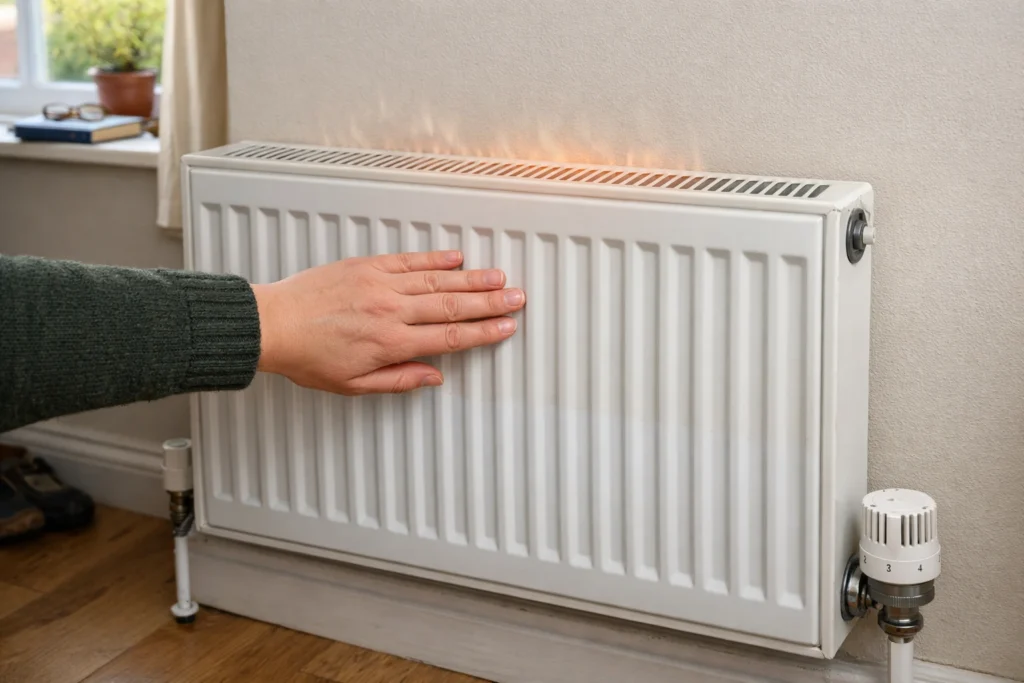 Radiator cold at bottom but warm at top in a Dublin home, showing possible sludge build-up issue