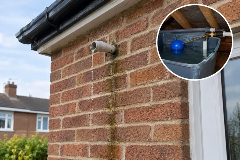 Overflow pipe dripping outside a house in Dublin